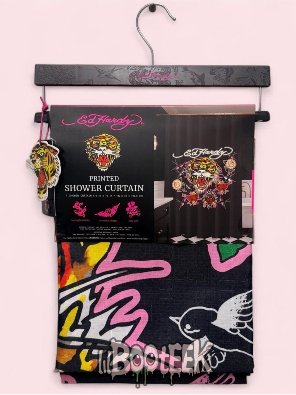 Ed Hardy Printed Shower Curtain Tiger Heart Rose Logo NEW VIRAL Y2K